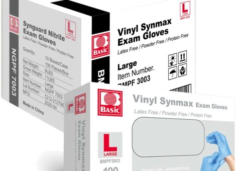Basic Medical Synmax Vinyl Exam Gloves – Latex-Free & Powder-Free Disposable Glove – Large, BMPF-3003(1000 Pcs)