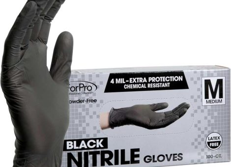 ForPro Professional Collection Disposable Nitrile Gloves, Chemical Resistant, Powder-Free, Latex-Free, Non-Sterile, Food Safe, 4 Mil, Black, Medium, 100-Count