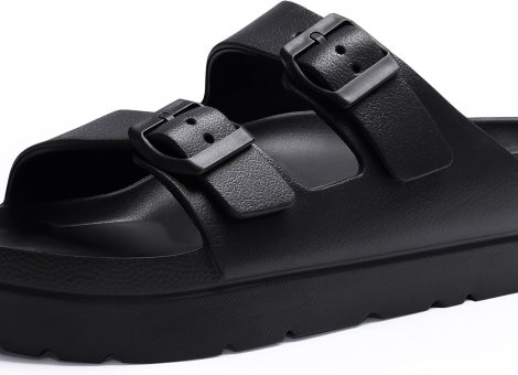 Women’s Platform Sandals with Arch Support, Chunky Lightweight Foam Slip on Slides, Comfortable Summer Beach Sandals with Adjustable Buckle